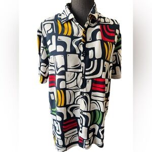 Zara Men's Multicolor Geometric Print Shirt, Size Large